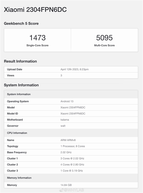 <a href='http://www.mi.com/' target='_blank'><u>小米</u></a>13 Ultra跑分出炉：第二代骁龙8 顶配16GB内存