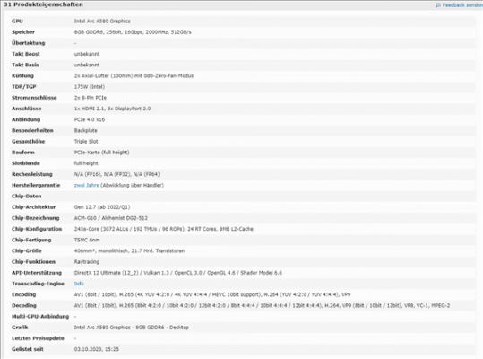 Intel Arc A580显卡终亮相：256bit显存 频率可达2000MHz