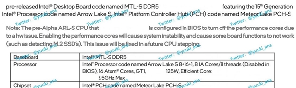 英特尔Arrow Lake-S台式机CPU规格曝光：24核32线程、原生支持雷电4