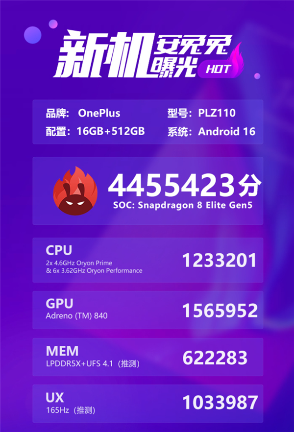 小屏党的梦中情机！<a href='https://www.oneplus.com/cn' target='_blank'><u>一加</u></a>15T跑分超445万：骁龙8E5+16GB+1TB