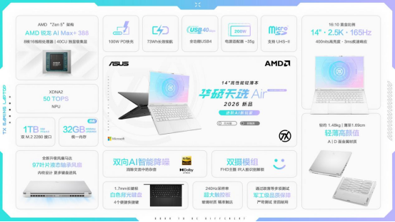 首发享千元优惠 华硕天选Air 2026 锐龙AI Max版新配置正式开售